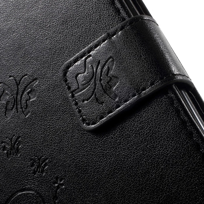 Imprinted Butterfly Leather Wallet Cover with Wrist Strap for iPhone 8 Plus / 7 Plus 5.5 inch - Black - 7