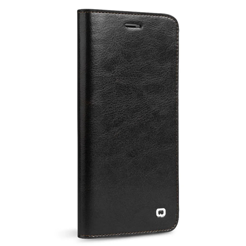 QIALINO Genuine Leather Phone Case for iPhone SE (2020) / SE (2022) / 8 / 7 4.7 inch inch Crazy Horse Texture Wallet Phone Cover - Black - 3