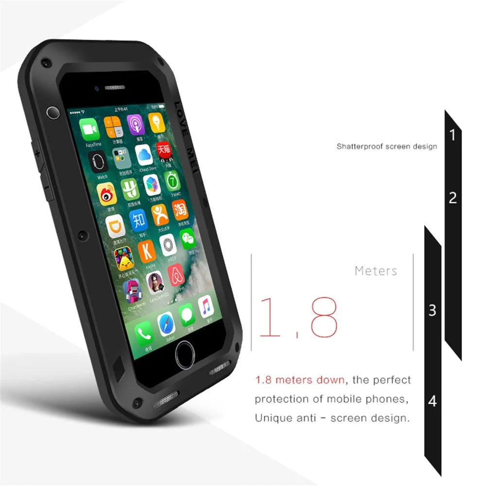 LOVE MEI Shockproof Metal+Silicone Phone Case with Temepered Glass Film for iPhone SE (2020) / SE (2022) / 8 / 7 4.7 inch - Black - 2