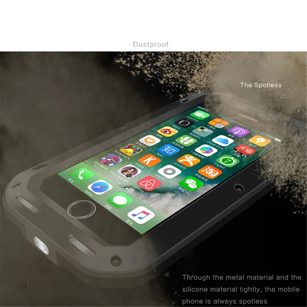 LOVE MEI Shockproof Metal+Silicone Phone Case with Temepered Glass Film for iPhone SE (2020) / SE (2022) / 8 / 7 4.7 inch - Black - 6