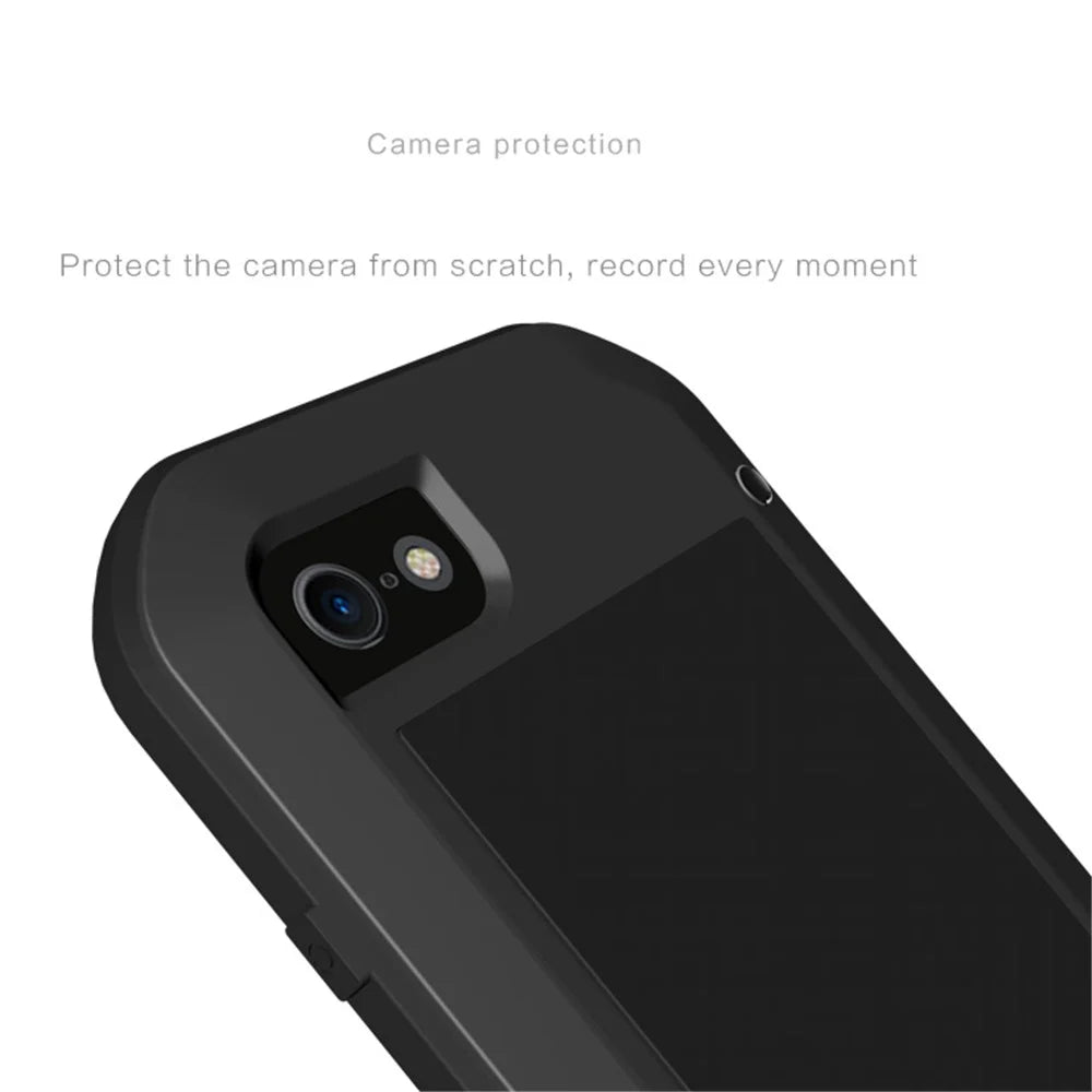 LOVE MEI Shockproof Metal+Silicone Phone Case with Temepered Glass Film for iPhone SE (2020) / SE (2022) / 8 / 7 4.7 inch - Black - 7