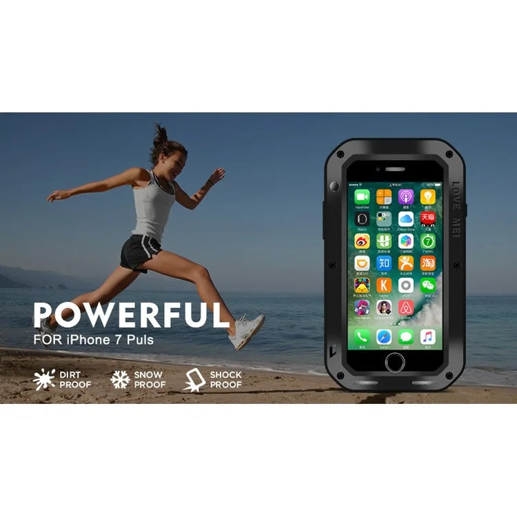 LOVE MEI Metal + Silicone Shockproof Snowproof Dirtproof Protective Case with Temepered Glass Film for iPhone 8 Plus / 7 Plus - Black - 2