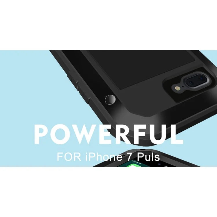 LOVE MEI Metal + Silicone Shockproof Snowproof Dirtproof Protective Case with Temepered Glass Film for iPhone 8 Plus / 7 Plus - Black - 3