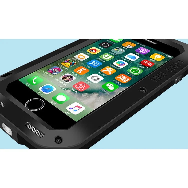 LOVE MEI Metal + Silicone Shockproof Snowproof Dirtproof Protective Case with Temepered Glass Film for iPhone 8 Plus / 7 Plus - Black - 4