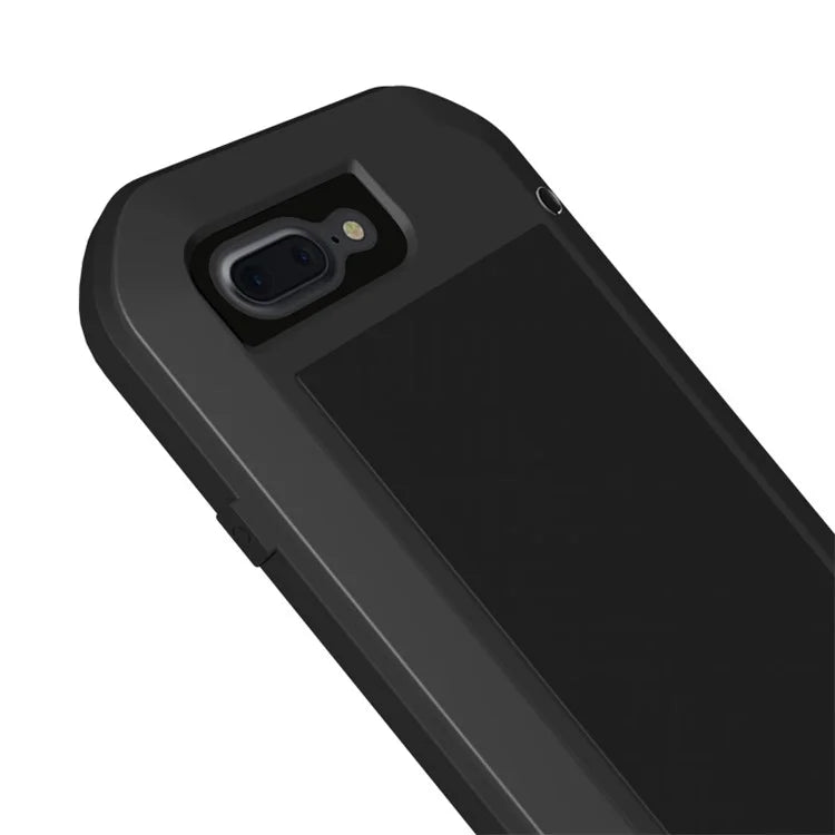 LOVE MEI Metal + Silicone Shockproof Snowproof Dirtproof Protective Case with Temepered Glass Film for iPhone 8 Plus / 7 Plus - Black - 6