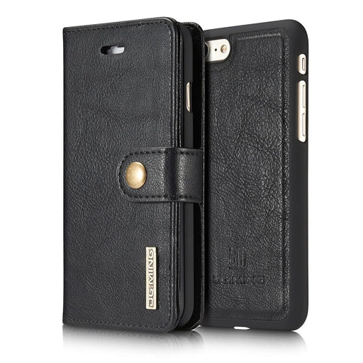DG.MING Split Leather Wallet Cover with Detachable PC Back Shell for iPhone SE (2020) / SE (2022) / 8 / 7 - Black - 2