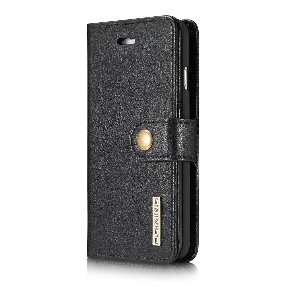 DG.MING Split Leather Wallet Cover with Detachable PC Back Shell for iPhone SE (2020) / SE (2022) / 8 / 7 - Black - 3