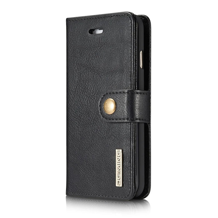 DG.MING Split Leather Wallet Cover with Detachable PC Back Shell for iPhone SE (2020) / SE (2022) / 8 / 7 - Black - 3
