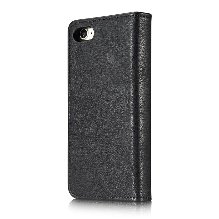 DG.MING Split Leather Wallet Cover with Detachable PC Back Shell for iPhone SE (2020) / SE (2022) / 8 / 7 - Black - 4