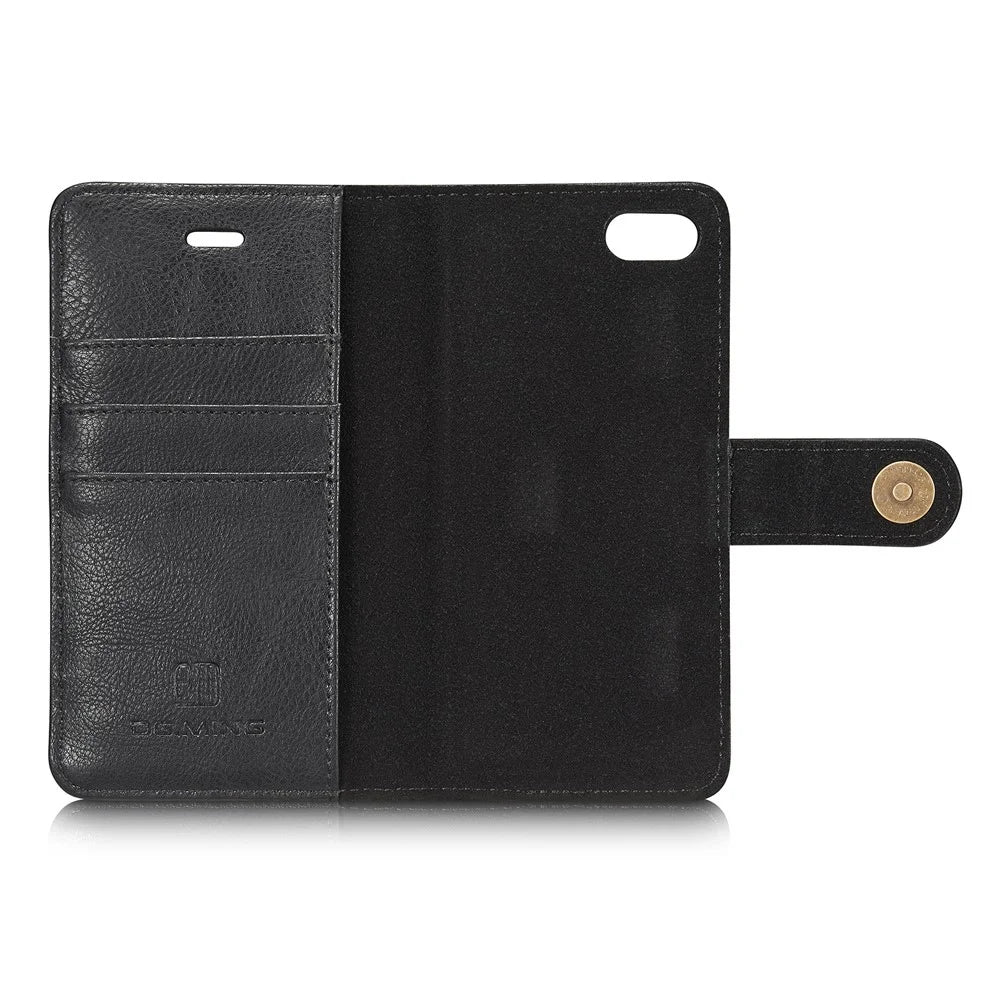 DG.MING Split Leather Wallet Cover with Detachable PC Back Shell for iPhone SE (2020) / SE (2022) / 8 / 7 - Black - 7