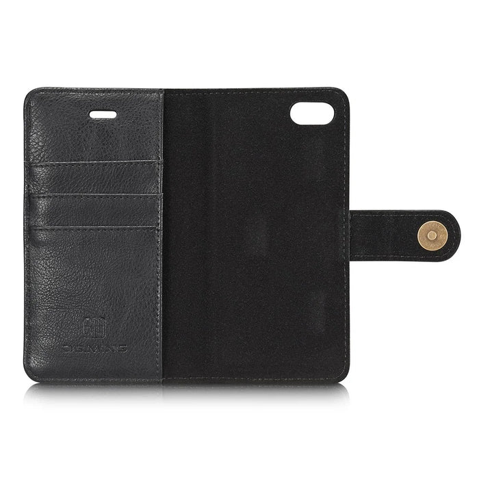 DG.MING Split Leather Wallet Cover with Detachable PC Back Shell for iPhone SE (2020) / SE (2022) / 8 / 7 - Black - 7