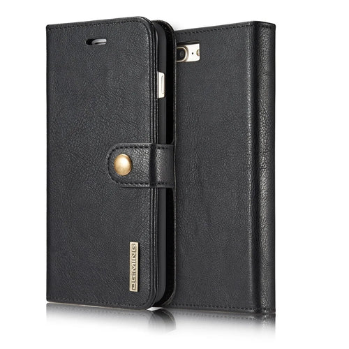 DG.MING For iPhone 7 Plus Anti-scratch Split Leather Wallet Case and Detachable PC Cover - Black - 1