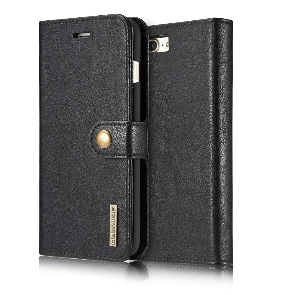 DG.MING For iPhone 7 Plus Anti-scratch Split Leather Wallet Case and Detachable PC Cover - Black - 1