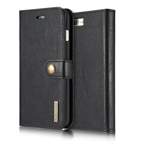 DG.MING For iPhone 7 Plus Anti-scratch Split Leather Wallet Case and Detachable PC Cover - Black - 1