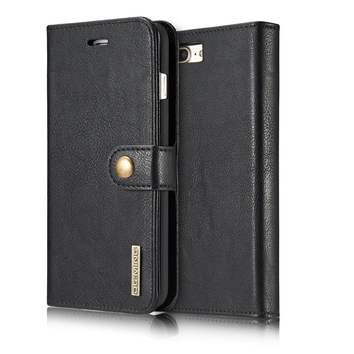 DG.MING For iPhone 7 Plus Anti-scratch Split Leather Wallet Case and Detachable PC Cover - Black - 1