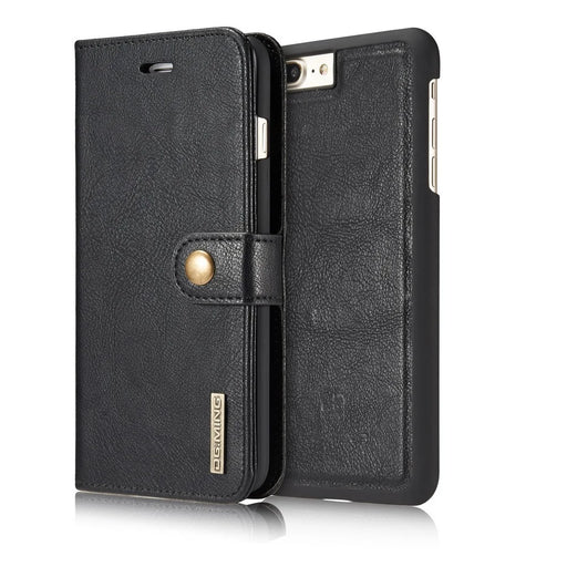 DG.MING For iPhone 7 Plus Anti-scratch Split Leather Wallet Case and Detachable PC Cover - Black - 2