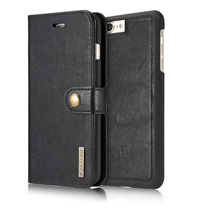 DG.MING For iPhone 7 Plus Anti-scratch Split Leather Wallet Case and Detachable PC Cover - Black - 2