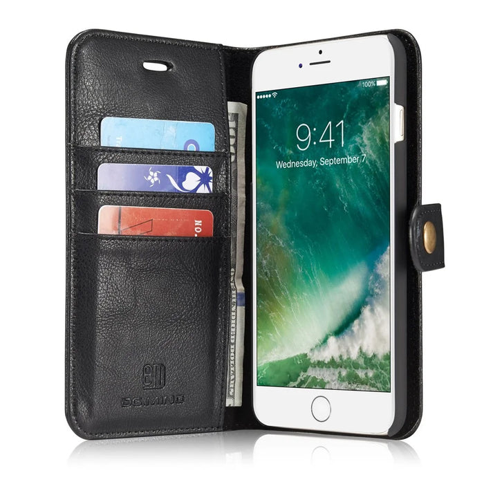 DG.MING For iPhone 7 Plus Anti-scratch Split Leather Wallet Case and Detachable PC Cover - Black - 6