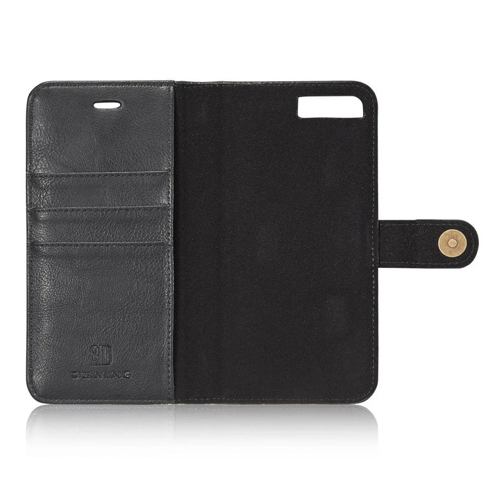 DG.MING For iPhone 7 Plus Anti-scratch Split Leather Wallet Case and Detachable PC Cover - Black - 7