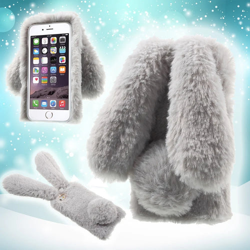 For iPhone 6s 6 Cute Rabbit Bunny Warm Fur Soft TPU Phone Case - Grey - 1