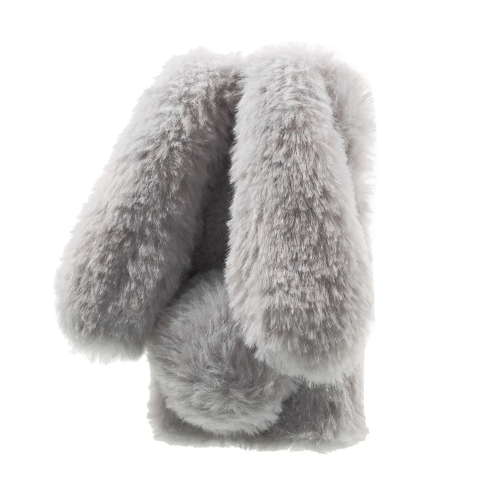 For iPhone 6s 6 Cute Rabbit Bunny Warm Fur Soft TPU Phone Case - Grey - 2