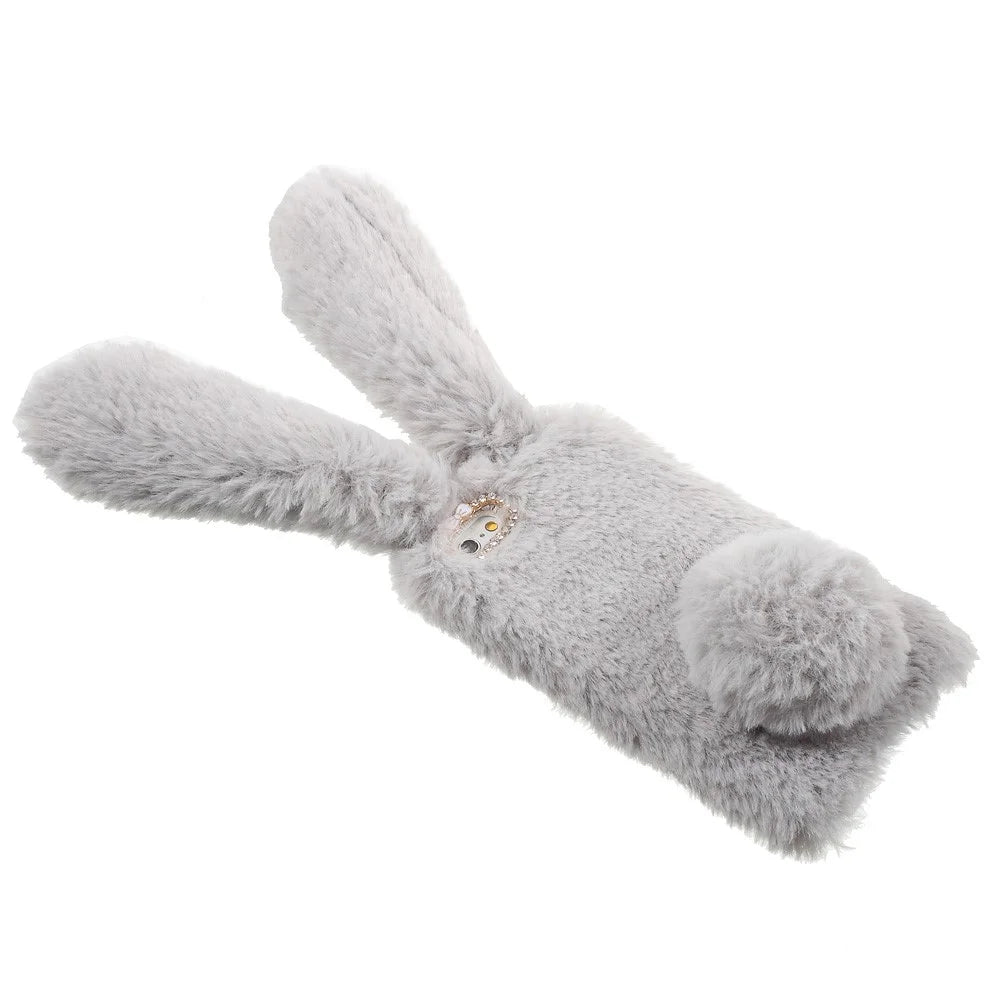 For iPhone 6s 6 Cute Rabbit Bunny Warm Fur Soft TPU Phone Case - Grey - 5