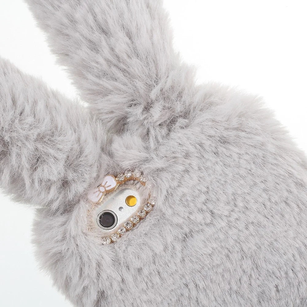 For iPhone 6s 6 Cute Rabbit Bunny Warm Fur Soft TPU Phone Case - Grey - 7