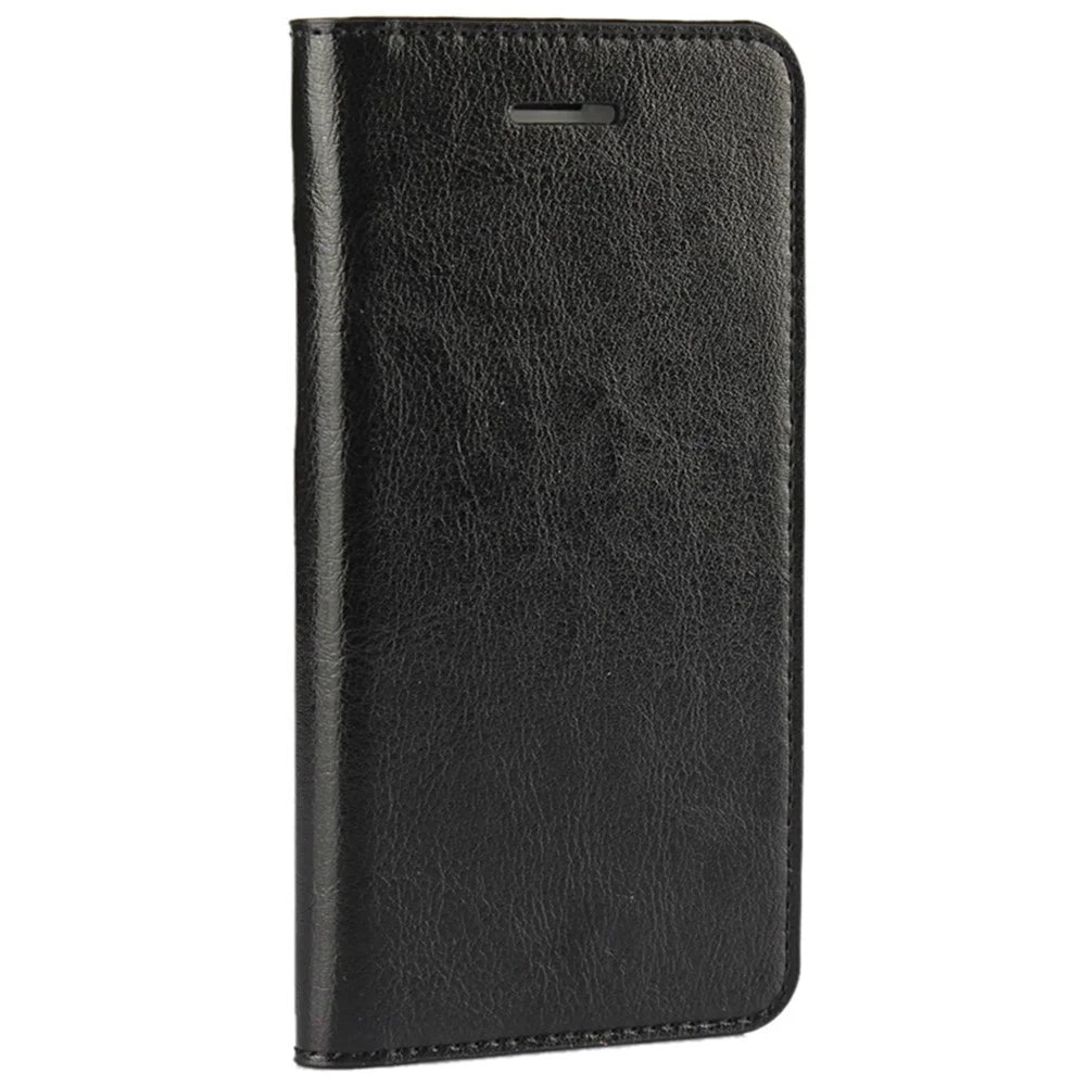 For iPhone SE (2020)/SE (2022)/8/7 4.7 inch Oiled-edging Crazy Horse Genuine Leather Attached Hard PC Inner Case Wallet Stand Flip Phone Cover - Black - 2