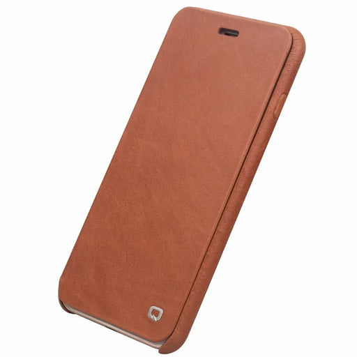QIALINO Ultra-thin Top-layer Cowhide Genuine Leather Flip Cover for iPhone SE (2nd Generation)/8/7 - Light Brown - 1