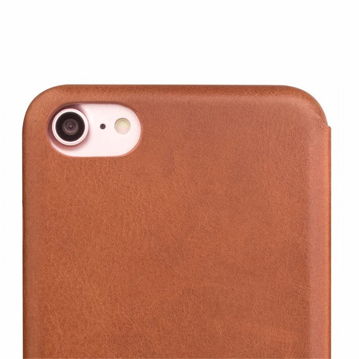 QIALINO Ultra-thin Top-layer Cowhide Genuine Leather Flip Cover for iPhone SE (2nd Generation)/8/7 - Light Brown - 5