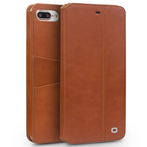 QIALINO for iPhone 8 Plus / 7 Plus Retro Folio Cowhide Leather Phone Shell with Card Slots - Brown - 1