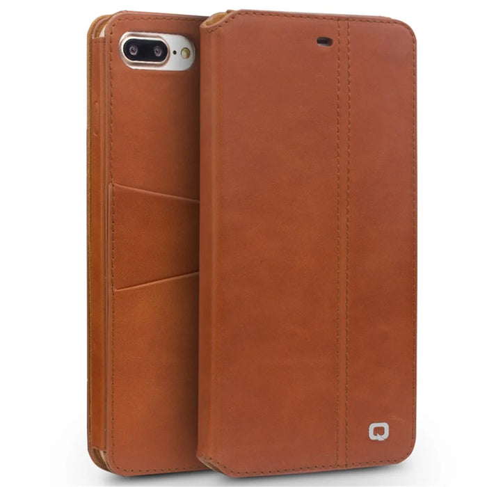 QIALINO for iPhone 8 Plus / 7 Plus Retro Folio Cowhide Leather Phone Shell with Card Slots - Brown - 1
