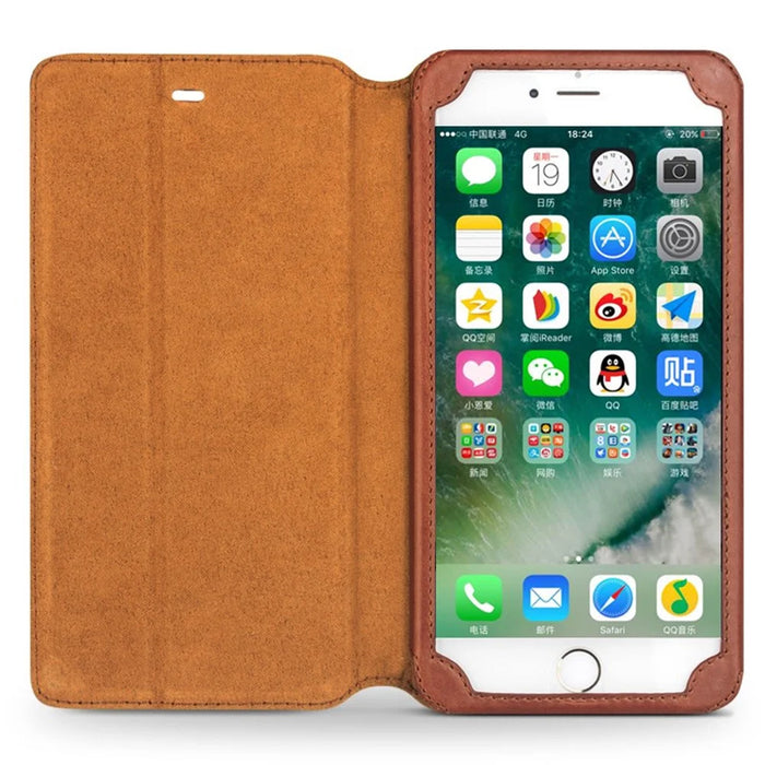 QIALINO for iPhone 8 Plus / 7 Plus Retro Folio Cowhide Leather Phone Shell with Card Slots - Brown - 2