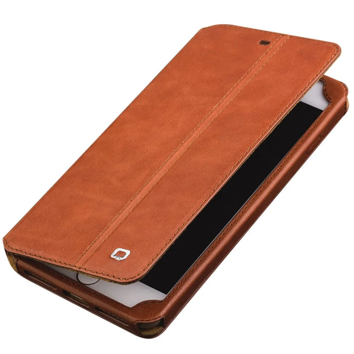 QIALINO for iPhone 8 Plus / 7 Plus Retro Folio Cowhide Leather Phone Shell with Card Slots - Brown - 5
