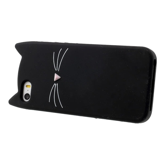 3D Bearded Cat Silicone Soft Phone Cover for iPhone SE 5s 5 - Black - 3