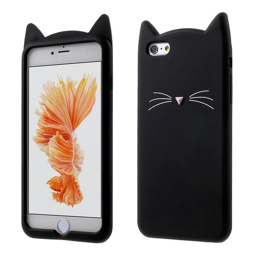 3D Bearded Cat Silicone Soft Phone Cover for iPhone 6s / 6 - Black - 1
