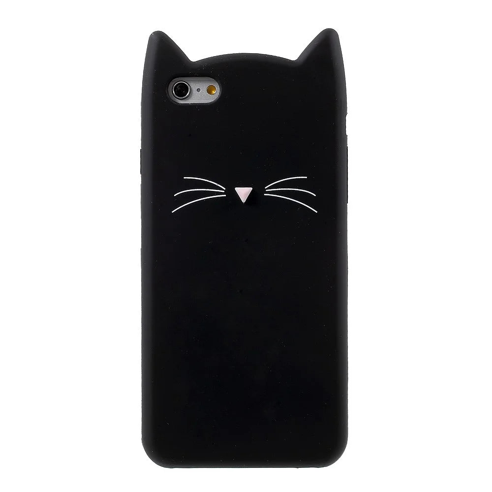 3D Bearded Cat Silicone Soft Phone Cover for iPhone 6s / 6 - Black - 2