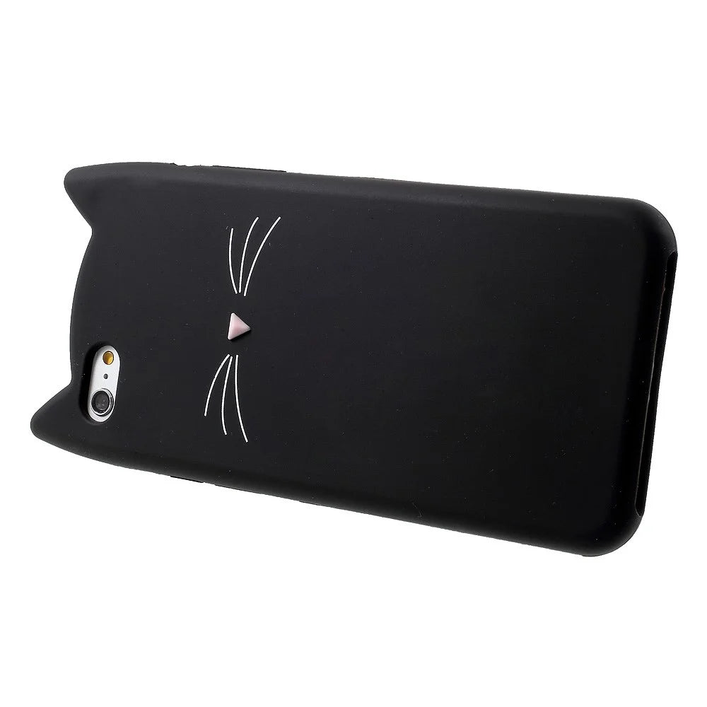 3D Bearded Cat Silicone Soft Phone Cover for iPhone 6s / 6 - Black - 3