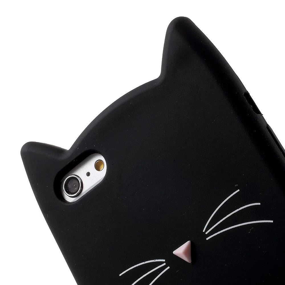 3D Bearded Cat Silicone Soft Phone Cover for iPhone 6s / 6 - Black - 6
