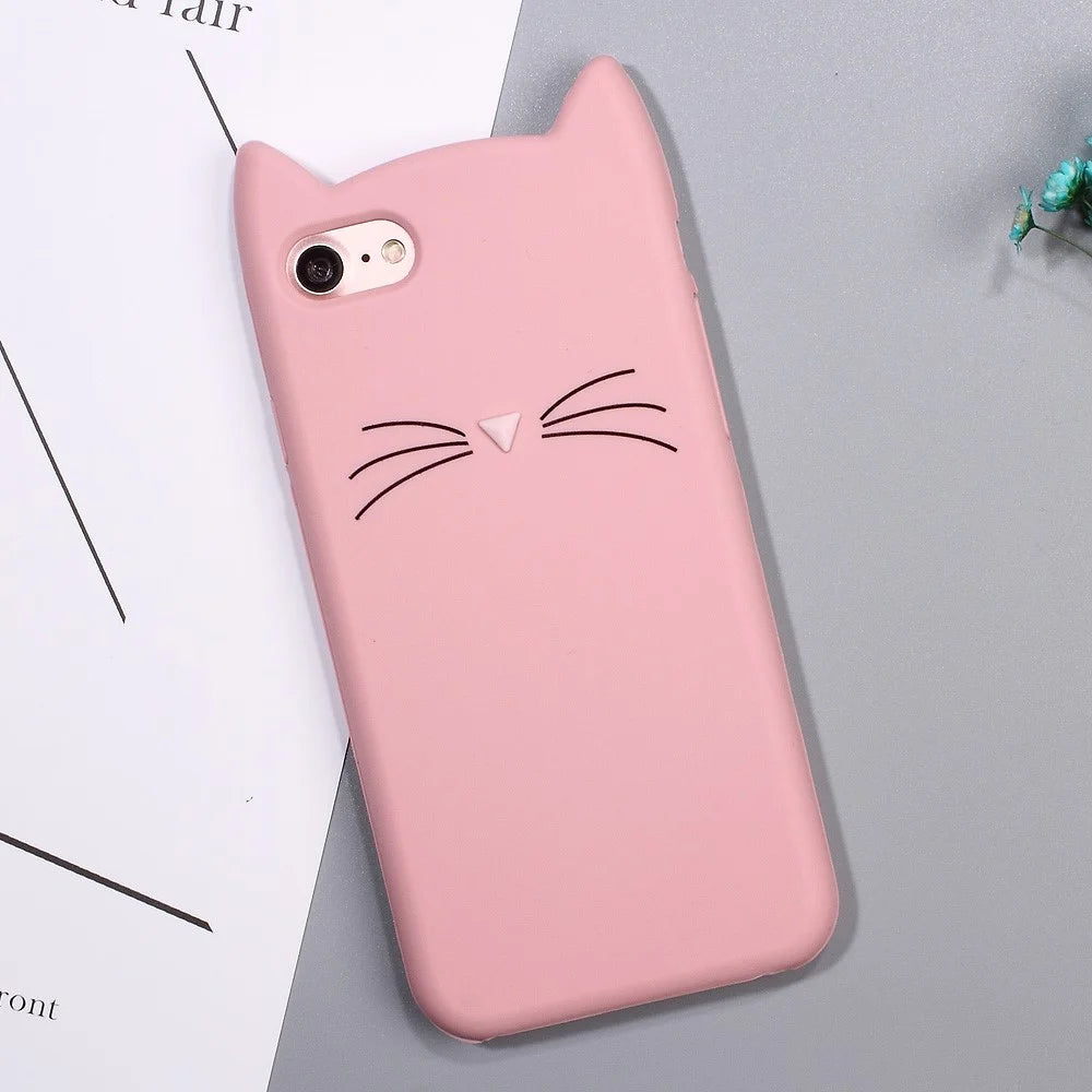 3D MEOW Bearded Cat Silicone Back Phone Case for iPhone SE (2020)/SE (2022)/8/7 4.7 inch - Pink - 1
