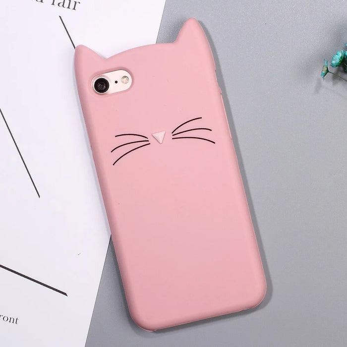 3D MEOW Bearded Cat Silicone Back Phone Case for iPhone SE (2020)/SE (2022)/8/7 4.7 inch - Pink - 1