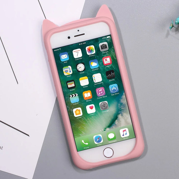 3D MEOW Bearded Cat Silicone Back Phone Case for iPhone SE (2020)/SE (2022)/8/7 4.7 inch - Pink - 2