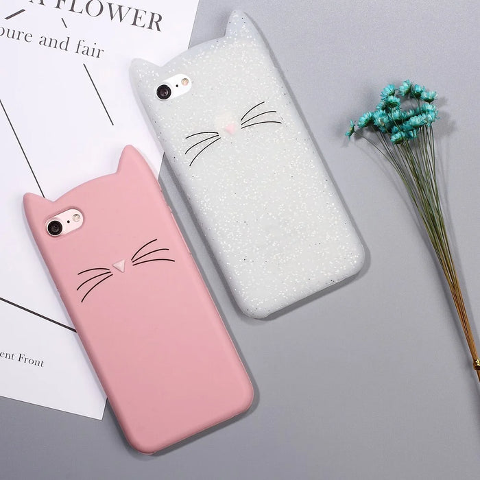 3D MEOW Bearded Cat Silicone Back Phone Case for iPhone SE (2020)/SE (2022)/8/7 4.7 inch - Pink - 3