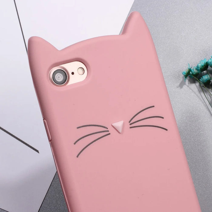 3D MEOW Bearded Cat Silicone Back Phone Case for iPhone SE (2020)/SE (2022)/8/7 4.7 inch - Pink - 4