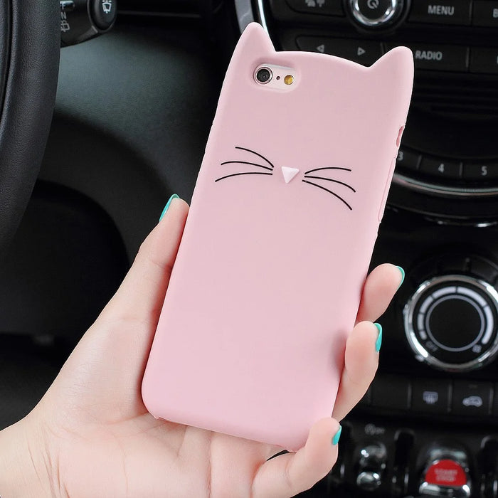 3D MEOW Bearded Cat Silicone Back Phone Case for iPhone SE (2020)/SE (2022)/8/7 4.7 inch - Pink - 6