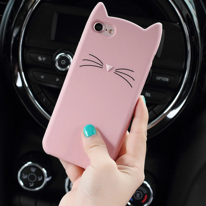 3D MEOW Bearded Cat Silicone Back Phone Case for iPhone SE (2020)/SE (2022)/8/7 4.7 inch - Pink - 7