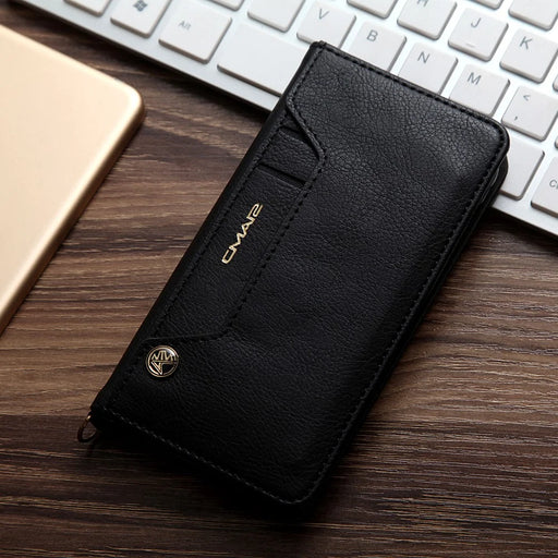 CMAI2 Litchi Grain Auto-absorbed Leather Wallet Stand Case for iPhone SE (2020)/SE (2022)/8/7 4.7 inch - Black - 1