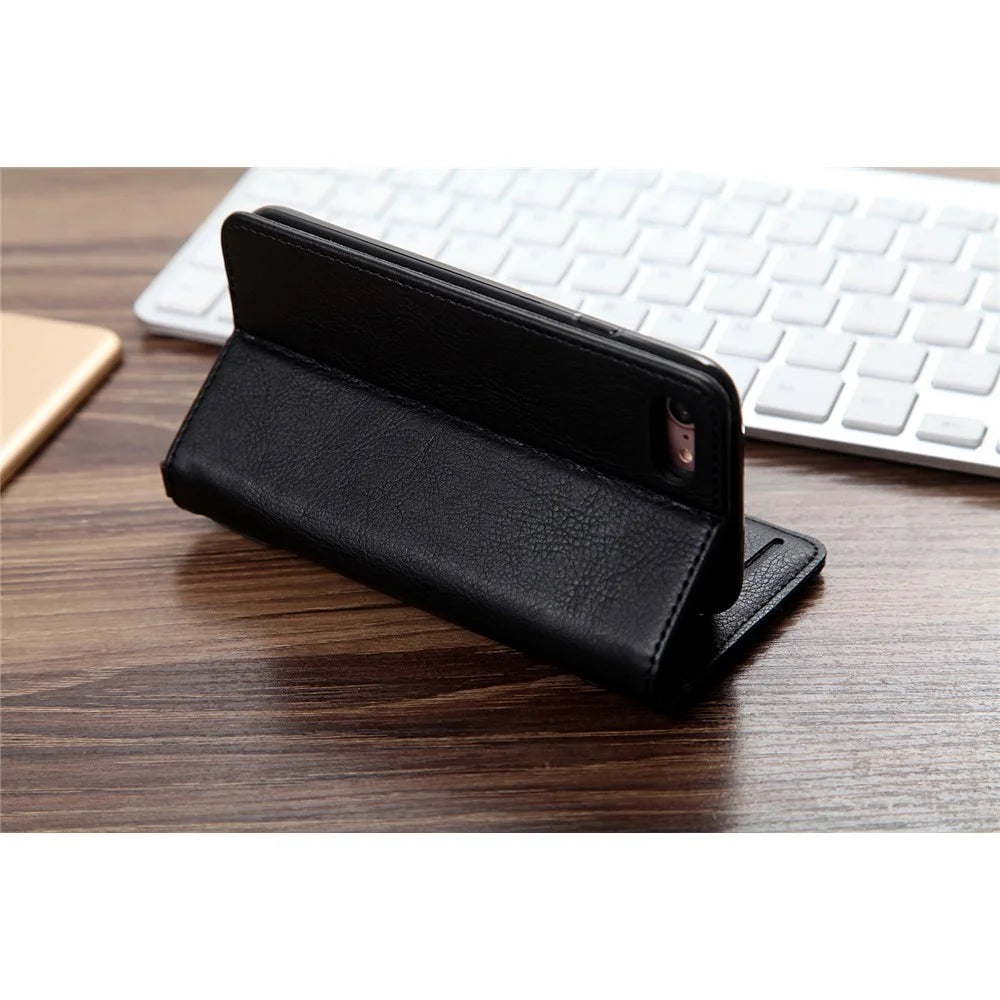 CMAI2 Litchi Grain Auto-absorbed Leather Wallet Stand Case for iPhone SE (2020)/SE (2022)/8/7 4.7 inch - Black - 4
