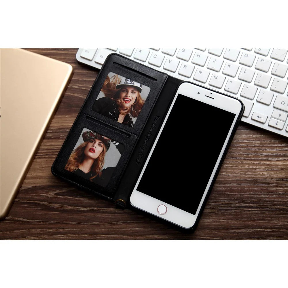 CMAI2 Litchi Grain Auto-absorbed Leather Wallet Phone Case for iPhone 8 Plus / 7 Plus 5.5 inch - Black - 3