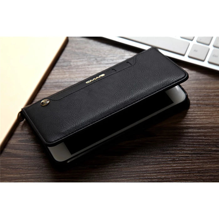 CMAI2 Litchi Grain Auto-absorbed Leather Wallet Phone Case for iPhone 8 Plus / 7 Plus 5.5 inch - Black - 6